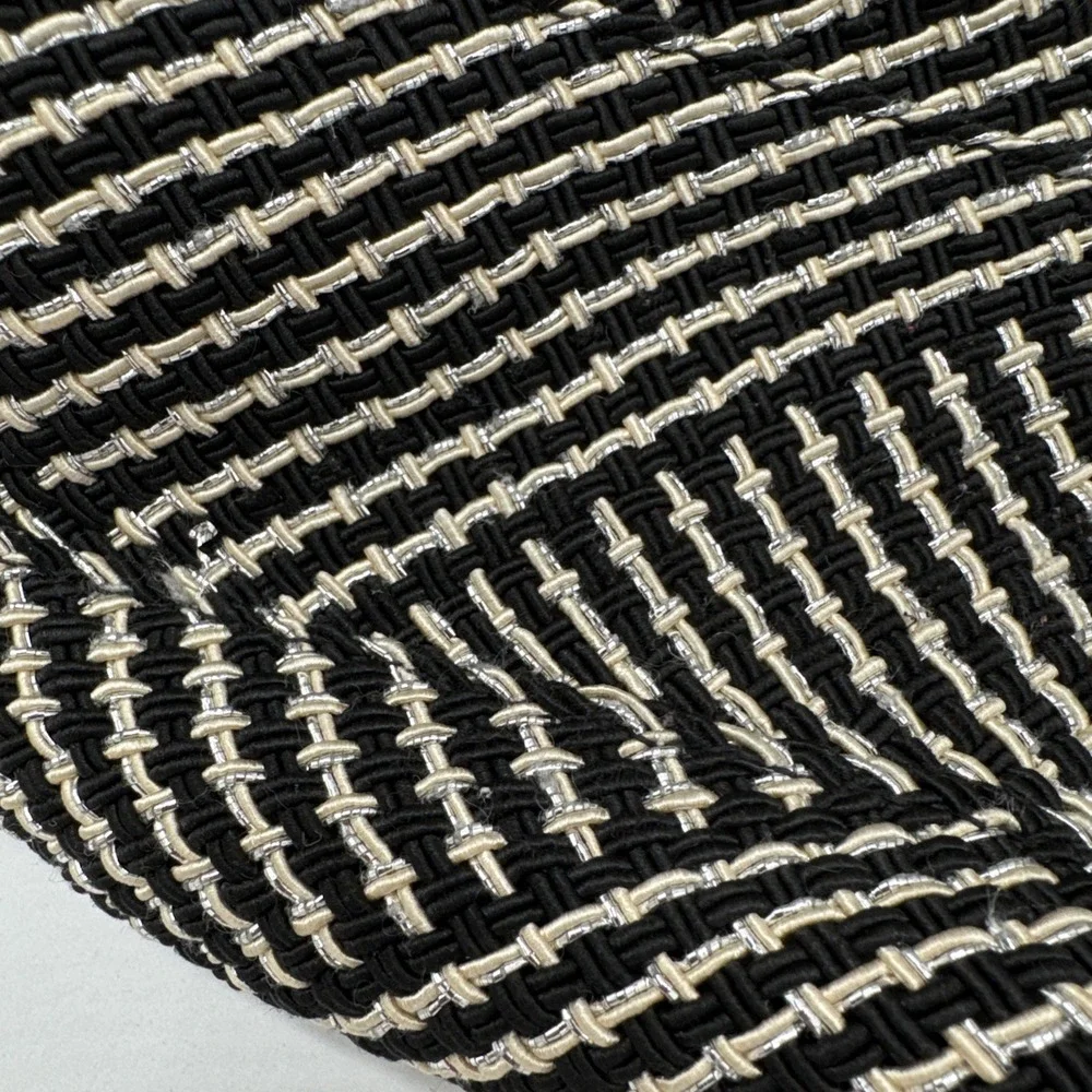 Meissi Genuine Pig Leather & Linen Hobo Shoulder Bag Black Cream‎ Woven Purse